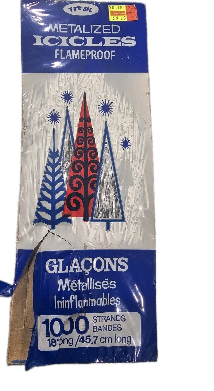 Vintage TYE-SIL Metalized Icicles 800 Strands 18” Flameproof Xmas Tinsel NOS